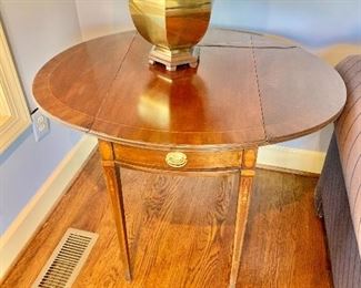 $295 - Vintage drop-leaf, Pembroke table with inlay -  27"H; 38"L; 29"W