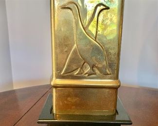 $125 - Vintage Mid-Century Sarreid Ltd. Brass Sand Cast Geese Vase Made In Italy - 11"H; 7"W; 5"D