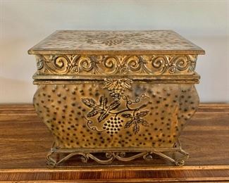 $40 - Decorative metal box with hinge top - 11"H; 12.5"W; 8.5"D