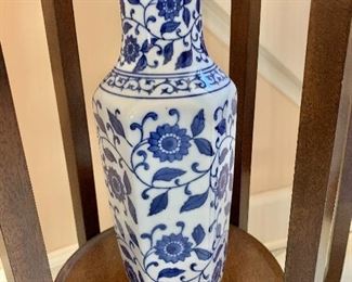 $40 - Blue and white vase #2.  12"H; 4"diam 
