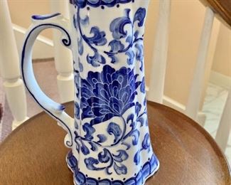 $45- Blue and white pitcher -  8"H; 6"W; 4"D