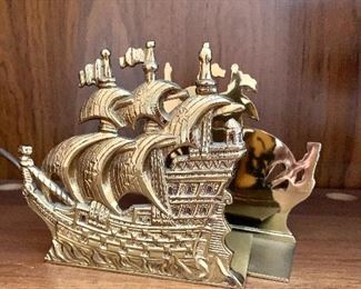 $45 - Brass ship bookends - 5.5"H; 5"W; 3"D