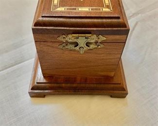 $60 - Handcrafted, inlay music box.  4.5" H, 5" W, 5" D.  