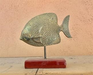 $45 - Brass fish on stand #3 - 8"H; 8"W; 2"D