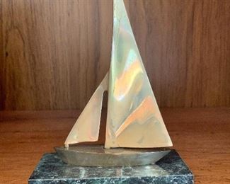 $40 - Brass sailboat on marble stand - 6"H; 4.5"W; 2"d