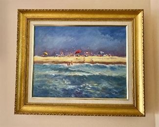 $395   - Beach landscape , Oil on canvas unsigned (in the style of Frederick McDuff)  - 19"H; 23"W