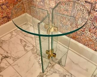 $250 - Glass table with brass accents - 21"H; 8"Diam