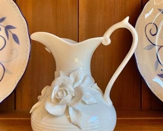$25 - "Rose" pitcher by Peppertree Tabletops.   6"H; 6"W; 5"Diam