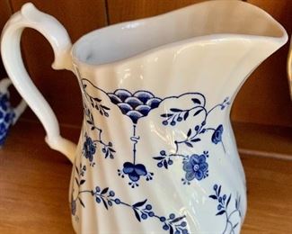 $20 - Blue and white pitcher #6 - Churchill Fine English Tableware, Made in Staffordshire, England.  6.5"H; 6"W; 5"D