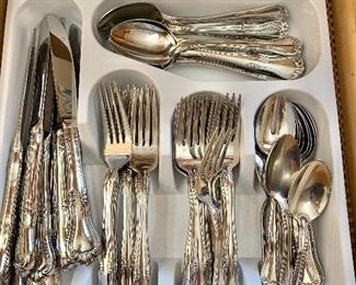 $90 Gorham flatware set #2.  9 knives, 8 dinner forks, 14 salad forks, 11 soup spoons, 14 teaspoons, 4 serving spoons, 1 serving fork, 1 ladle, 1 butter knife, 2 sugar spoons. 