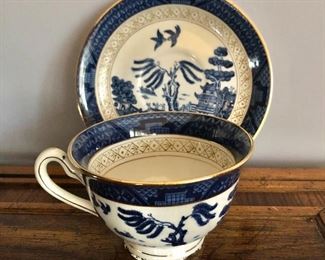 $15 Blue and white"  Ironstone Ware Made in Occupied Japan".   Set on stand:  7.5"H; 4.5"W; 6"D