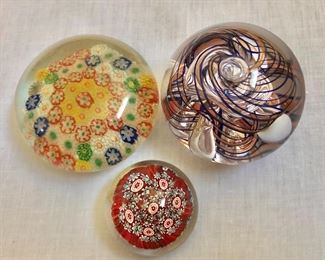 $20 each large paperweight, $14 small paperweight.  Left: 2"H; 3"diam.  Bottom: 1"H; 1"diam.  Right: 3"H; 3"diam SOLD