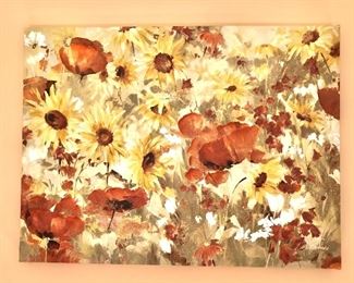$40 Floral print poppies and flowers signed.   23.5" H x 31.5" W.