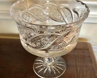$25 Large glass pedestal bowl.  6"H; 6"diam