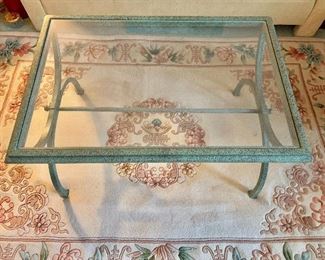 $120 - Glass and metal coffee table - 17" H, 31" W, 21" D. 