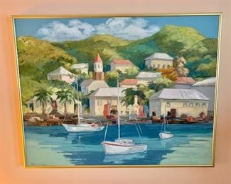 $650 - Oil painting  - Christiansted, St. Croix - Edythe W. Cardon - 28" H x 36" W.
