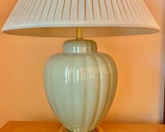 $160 - Pair of celadon lamps.  Each 26" H, 10" diam. 