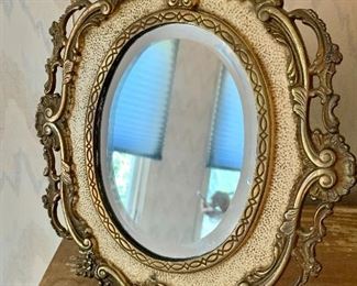 $75 - Vintage metal vanity mirror - 12" H x 10.5" W. 