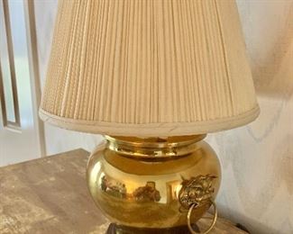 $60 - Small brass table lamp with handles  - 16" H, 9" diam.