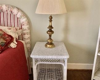 $75 each -  White wicker side table or night stand #1