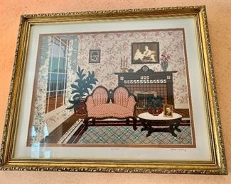 $195 -  Janet Gearing  (late 20th century)  signed and numbered applique print circa 1980.  17.75" H x 22" W.  
