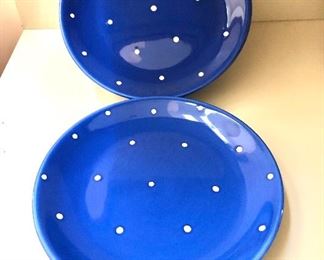 $30 Loucarte Portugal - Set of 8 blue and white polka dot plates.  Each 8.25" diam. 