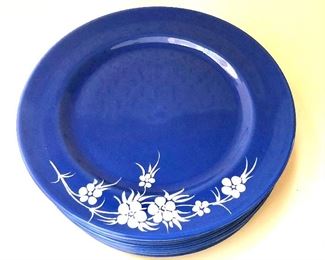$100 Set of 12 Antique Lenox plates cobalt blue with  white encrusted flowers Each 7.5" diam. 