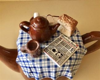 $30 Novelty teapot 7.5" H, 10" W, 5" diam. Made in England 