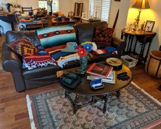 LEATHER SOFA & GATELEG COFFEE TABLE