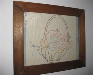 Framed antique embroidery