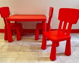 Item 19:  Ikea Kids Table with Three Chairs:                                                                             Table - 30"l x 21"w x 19"h                                                                               Chairs - 12"l x 11.75"w x 26.5"h:  $48 set