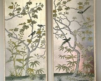 Item 41:  (2) Asian Inspired Hand Painted Panels - 25"l x 1.75"w x 61"h:  $650