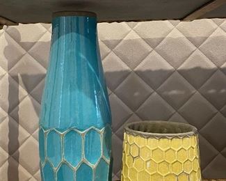 Item 53:  (2) West Elm Vases with one Blue:  $35/Each                                                                          Largest - 3.25" x 16"