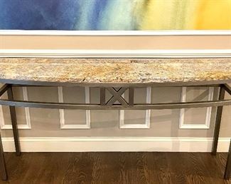 Item 68:  Brushed Steel and Granite Console Table - 68"l x 18.25"w x 33.5"h: $995