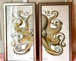 Item 103:  (2) Octopus Prints - 16.25"l x 1.25"w x 30.25"h: $245 for pair