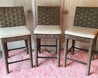 Item 109:  (3) The Wicker Works Bar Stools - 17.5"l x 16"w x 41"h and seat height - 28":  $375 set