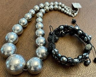 Item 179:  Lot 5 Costume Jewelry - Silver Beads and 3 Bracelets: $24