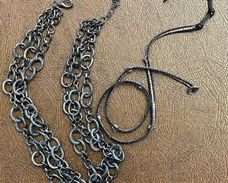 Item 183:  Lot 9 Costume Jewelry - grey metal necklace and Chan Luu Wrap Bracelet: $65