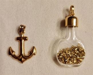 Item 166:  14K Gold Anchor Pendant: $45                                               Item 167:  14K Gold Bottle Charm: $95