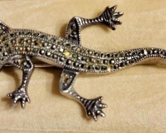 Item 169:  Sterling Marcasite Lizard (As is - might be missing a piece of marcasite): $25