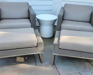 Item 187:  Crate and Barrel Outdoor Furniture - Dune Taupe Lounge Chair with Sunbrella Cushions and ottoman:                             
(2) Chairs - 30"l x 19.5"w x 24"h:  $450/Each                                                                                