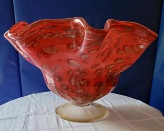 Item 229:  Footed Art Glass Bowl - 13.75" x 8":  $46