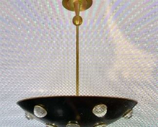 Item 267:  Jonathan Adler GLOBO DEMILUNE Chandelier, crafted from blackened steel with brass accents  punctuated with a constellation of 12 acrylic cabochons to add a modern sparkle. :  $750 (new in box)
