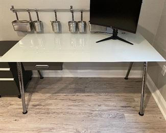 Item 284:  Ikea Tempered Glass Desk, Chrome Base - 63"l x 32"h x 31.25"h:  $175