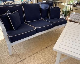 Metal Patio Sofa, 2 Chairs, Coffee Table, End Table w Cushions