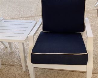 Metal Patio Sofa, 2 Chairs, Coffee Table, End Table w Cushions