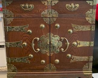 Asian End Table w Brass Accents pair
