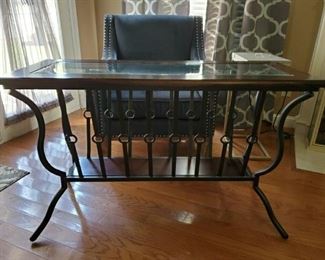 Wood and glass top sofa table with metal legs