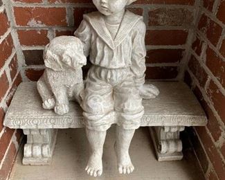 Boy with dog garden statue