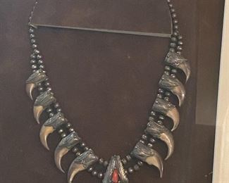Rare "ZUNI"  Claw and Turquoise Squash Blossom Necklace.